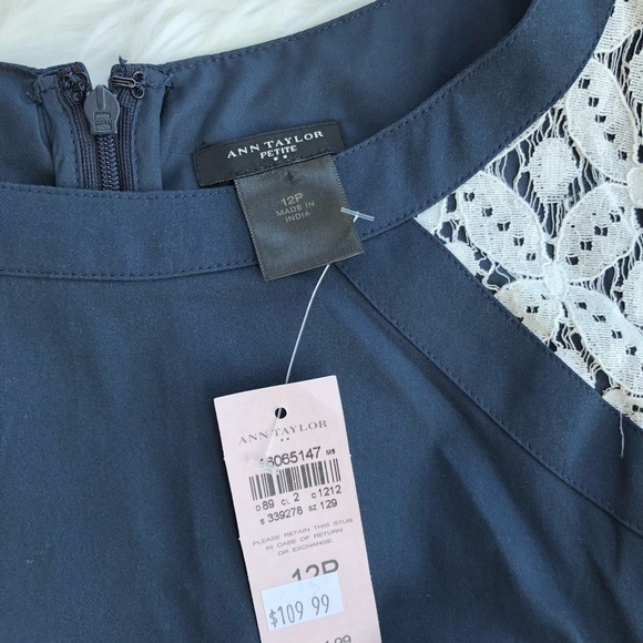 Ann Taylor Navy and Lace Fitted Dress Petite NWT - Picture 3 of 3